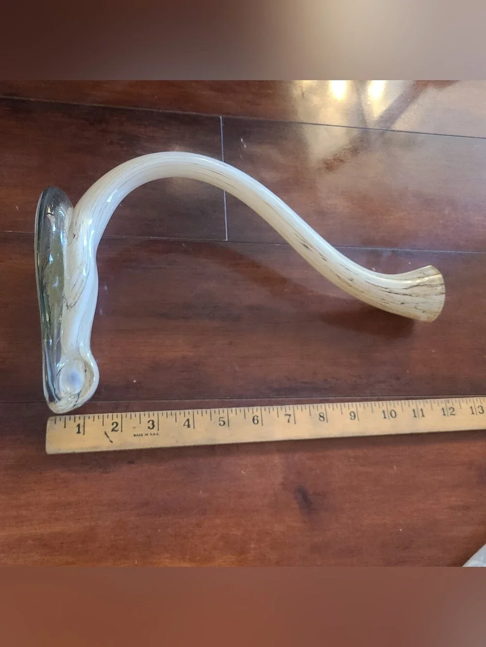 Mid Century Modern Art Glass Horn Vase Faux Bone Cornucopia Heavy 12